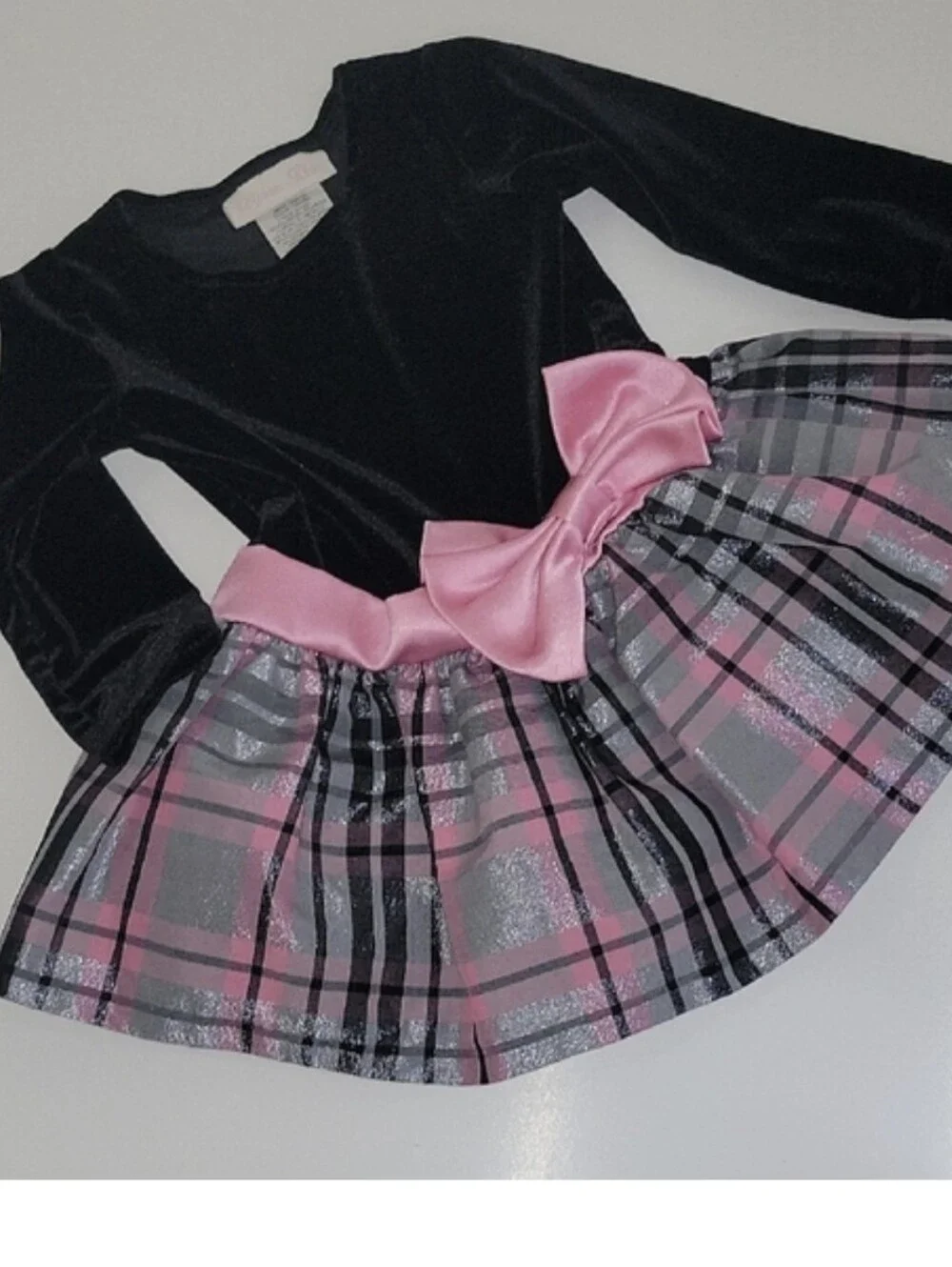 Adorable Bonnie Baby Formal 2 Pc Dress Black Pink Silver Sz 12 Mos